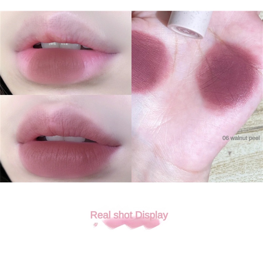Gege Bear Milk Cake Lip Glaze nhung Matte Soft Mist Surface Lipstick Dễ lên màu Màu cao Kết xuất lâu trôi Trang điểm môi 6 màu