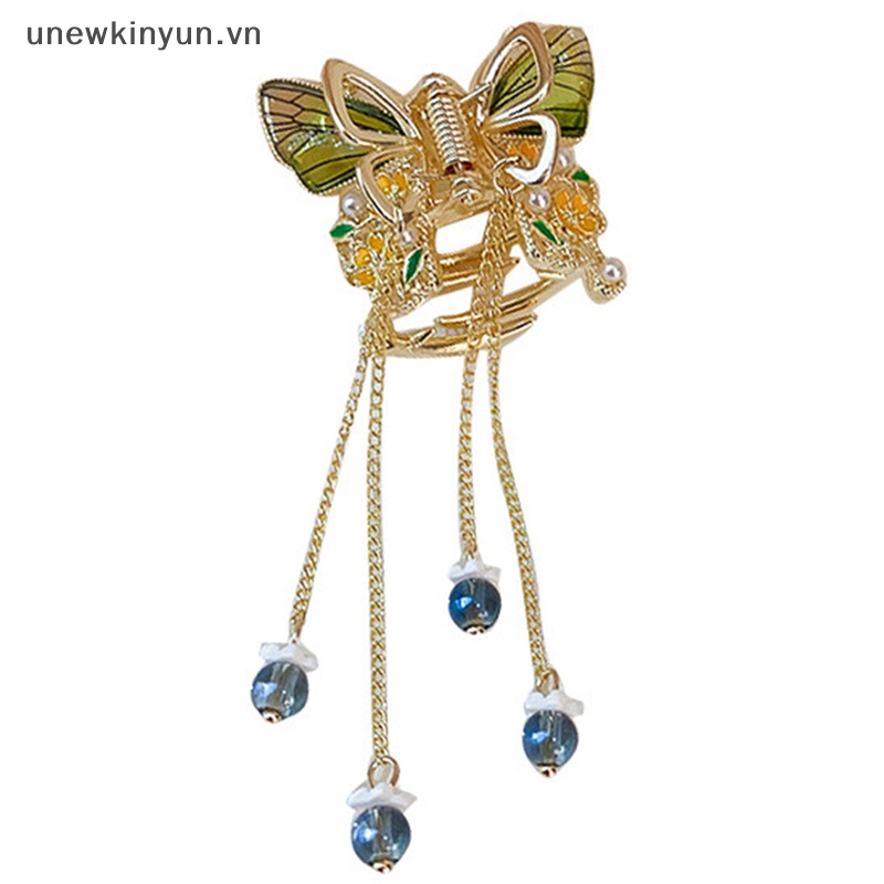 Kẹp Tóc Hình Hoa / Bướm Đính Ngọc Trai Phối Tua Rua Phong Cách Vintage Thời Trang Cho Nữ