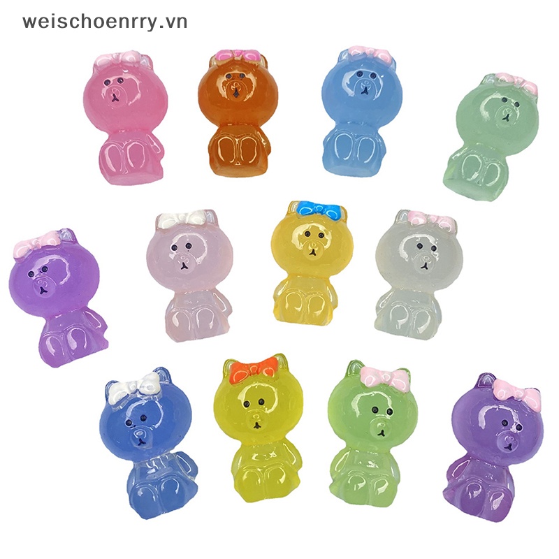 Set 2 Tượng Gấu Bông Mini Bằng Nhựa Phát Quang Dễ Thương Trang Trí Nhà Cửa / Xe Hơi