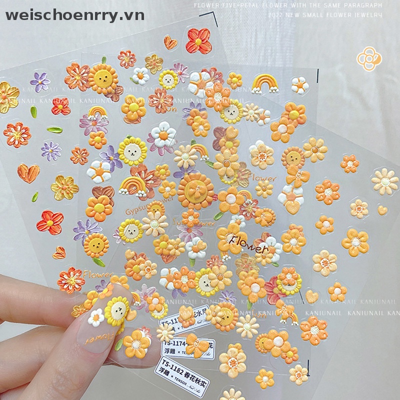 Miếng Dán Móng Tay Hình Hoa Hồng / Hướng Dương / Hoa Hướng Dương Màu Đen Xinh Xắn