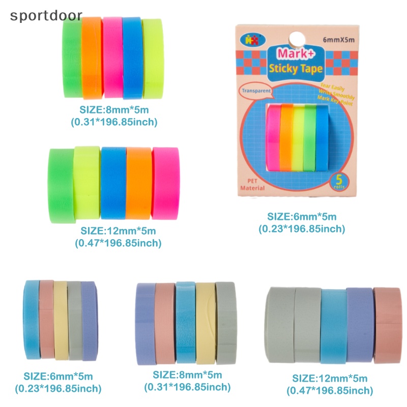 [sportoutdoor] 5 Cuộn Giấy Dán Ghi Chú 5 Màu Trong Suốt Huỳnh Quang Tự Trang Trí Văn Phòng / Trường Học Cho Bé