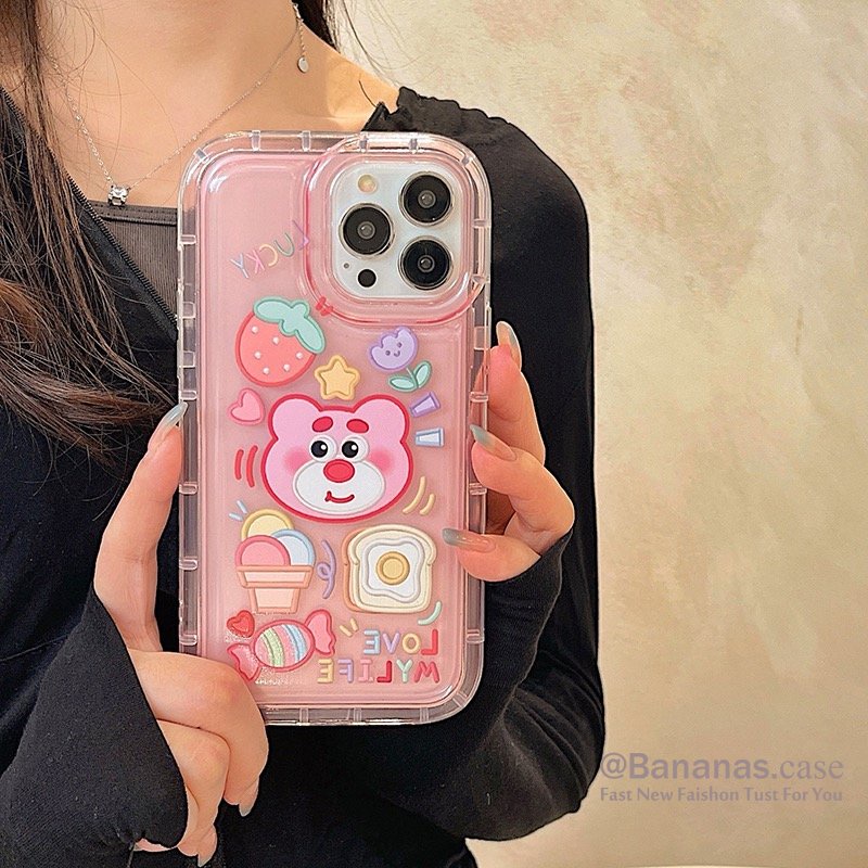 Ốp Điện Thoại Dẻo Trong Suốt Họa Tiết Gấu &amp; Dâu Tây Cho iPhone 14 Plus 14 13 12 11 Pro Max X Xr Xs Max 7 8 Plus SE2020