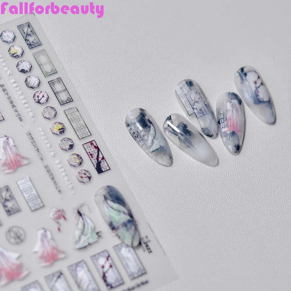 Miếng Dán Trang Trí Móng Tay Hình Hoa Sen / Lá / Dâu Tây Phong Cách Trung Hoa