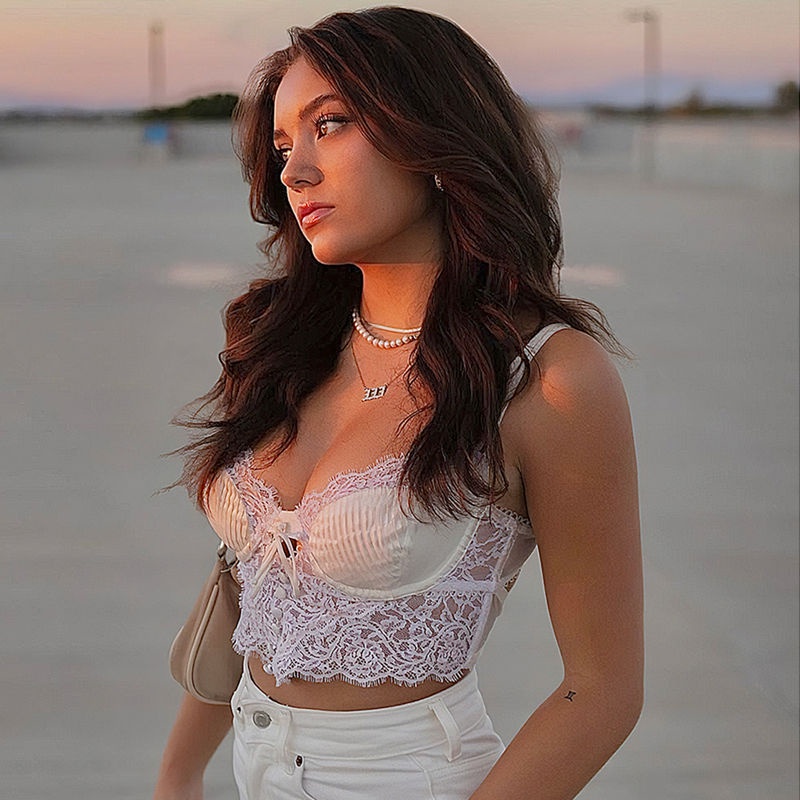 Áo ngực YIBEIKA phối ren mỏng màu trơn kiểu Pháp thời trang mùa hè cho nữ