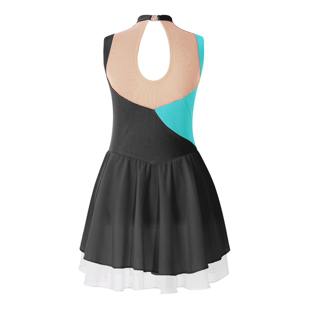 Trẻ Em Bé Gái Thời Trang Quần Áo Không Tay Cổ Tròn Sáng Bóng Kim Cương Giả Trang Trí Phong Cách Chắp Vá Rỗng Lưng Đầm Khiêu Vũ