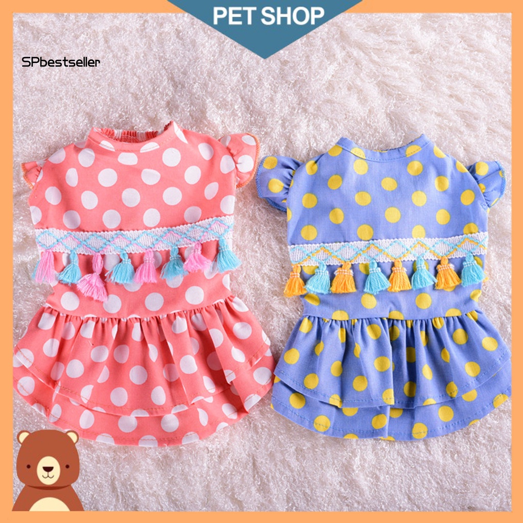 Đầm Họa Tiết Chấm Bi Phối Tua Rua Thoáng Khí Thời Trang Mùa Hè Xinh Xắn Cho Cún Cưng