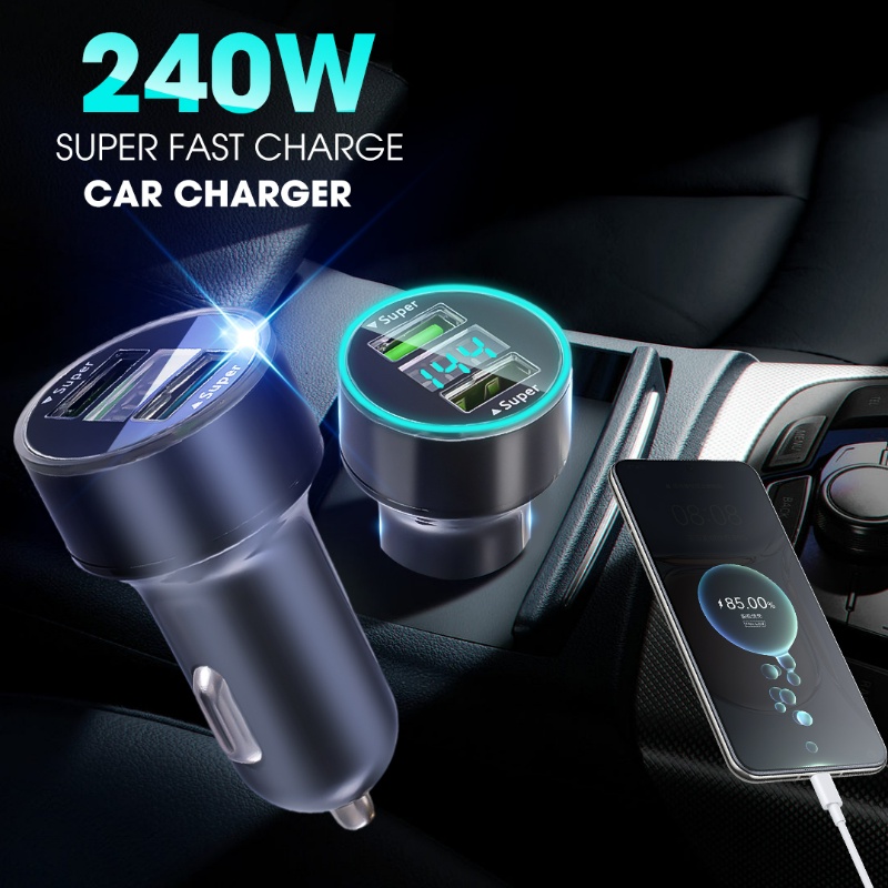 Tẩu Sạc Điện Thoại Nhanh 2 Cổng USB 240W Màn Hình Kỹ Thuật Số Thông Dụng Cho Xe Hơi