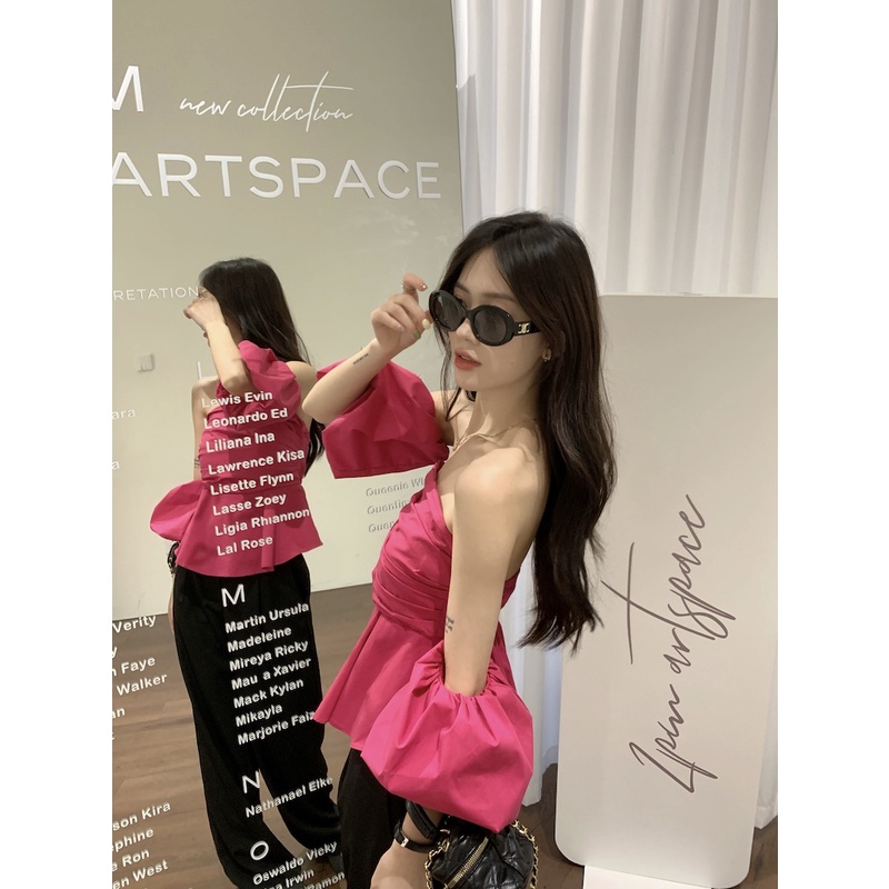 One Áo Kiểu Trễ Vai Tay Phồng Dáng Ngắn Thời Trang Mùa Hè Xinh Xắn Cho Nữ