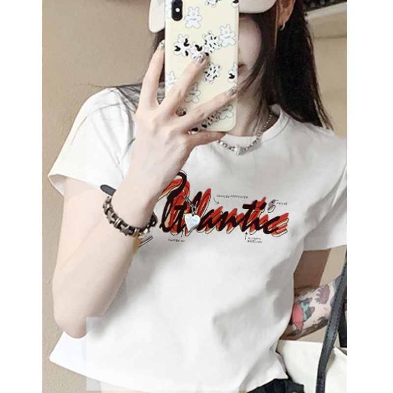 Áo Thun 100% Cotton Tay Ngắn Cổ Tròn In Họa Tiết Phong Cách Hàn Quốc Cho Nữ