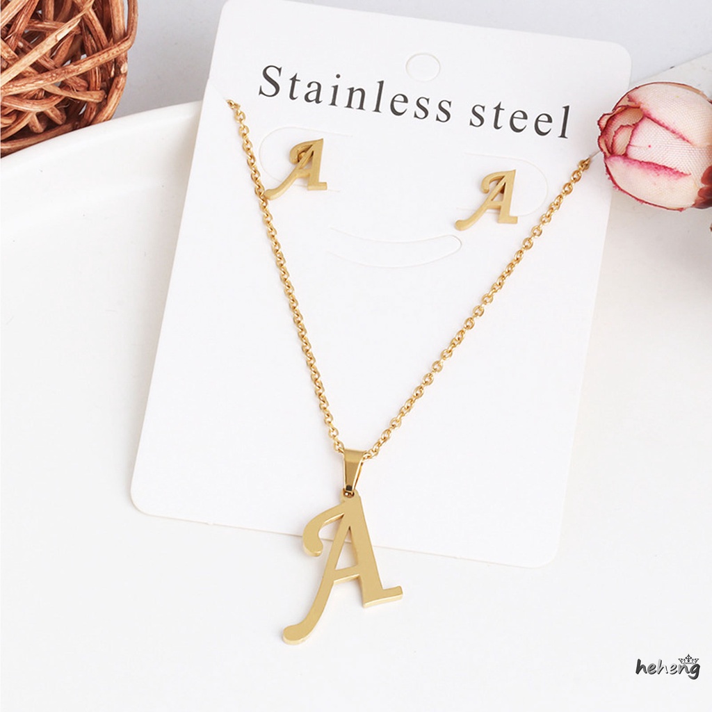 Bộ Vòng cổ + Bông Tai Hình Chữ Cái Tiếng Anh