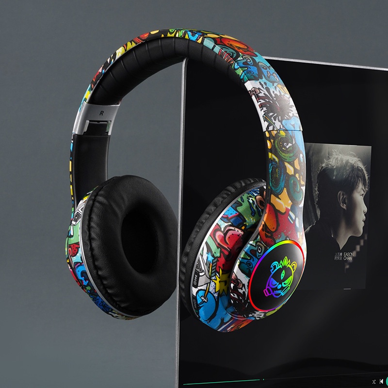 Tai Nghe Bluetooth Không Dây Dạ Quang Cắm Thẻ Trò Chơi Graffiti Hợp Thời Trang