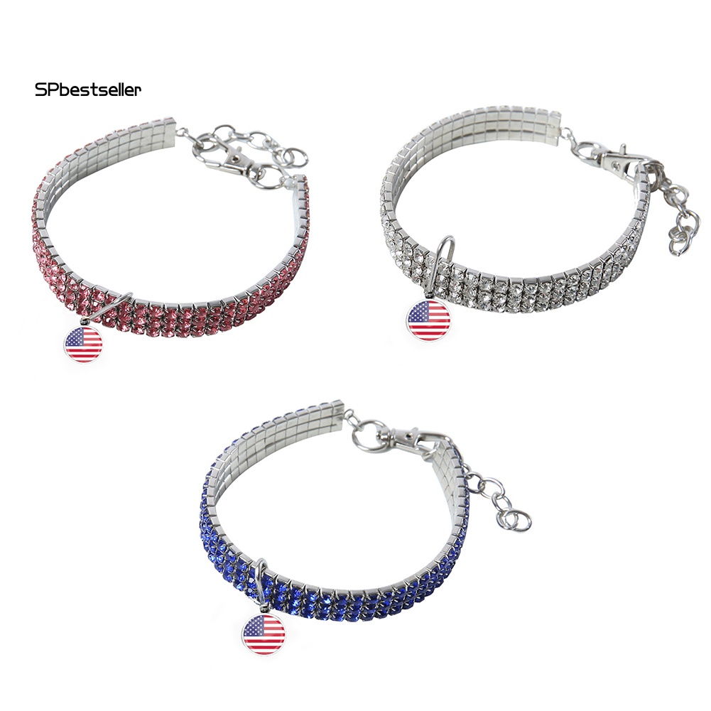 Vòng Cổ Hình Lá Cờ Mỹ Đính Đá Lấp Lánh Cho Thú Cưng