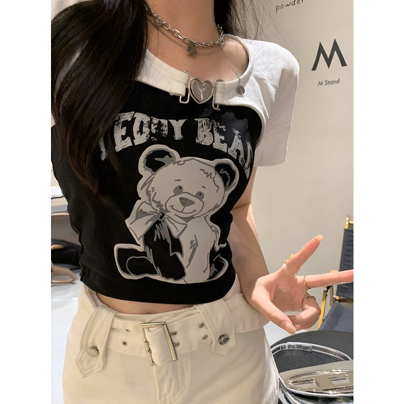 Set Áo Thun Tay Ngắn + Áo Yếm In Hoạ Tiết Hoạt Hình Xinh Xắn