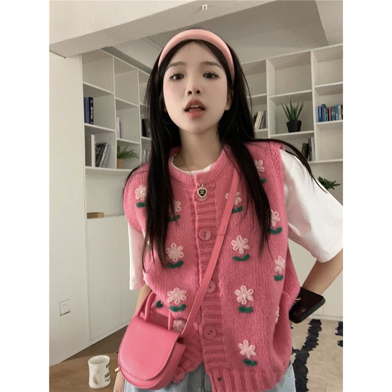 Áo Khoác Cardigan Dệt Kim Màu Hồng Dễ Thương Cho Nữ