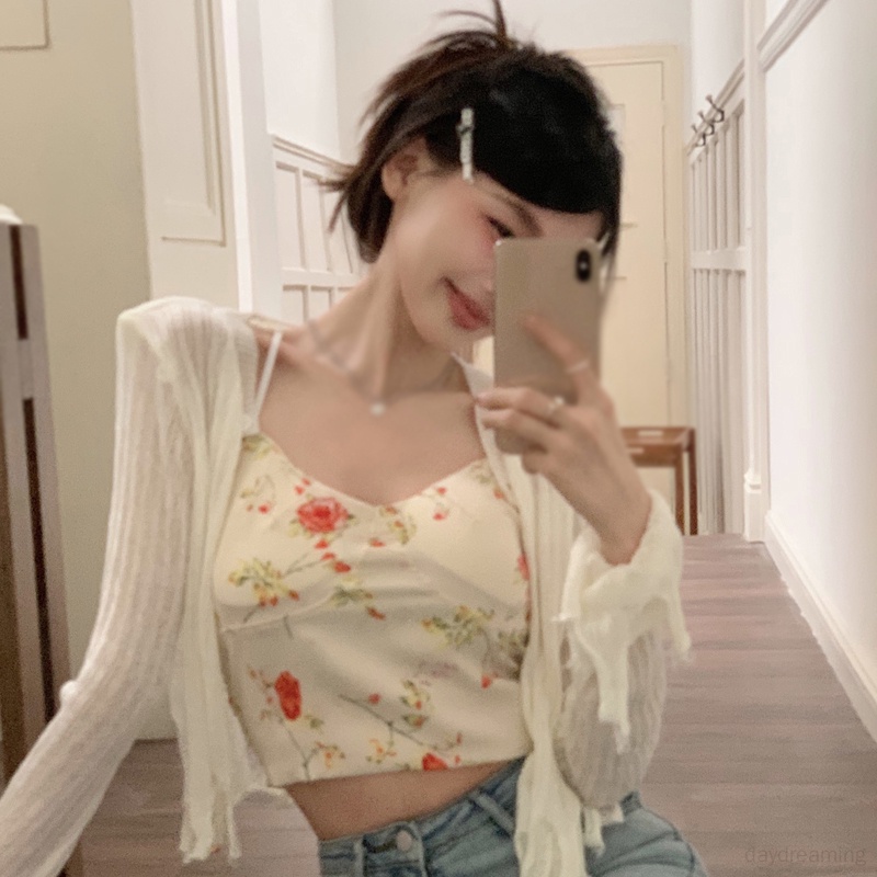 Áo Croptop Sát Nách Phong Cách Retro Hàn Quốc Cho Nữ
