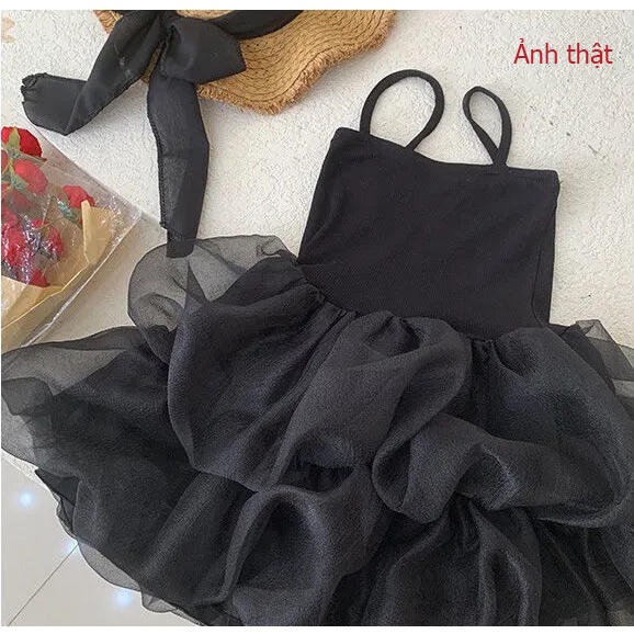 Váy Đen 2 Dây Xòe Bồng 2 Tầng Xinh Đẹp Dành Cho Bé Gái 8-18kg