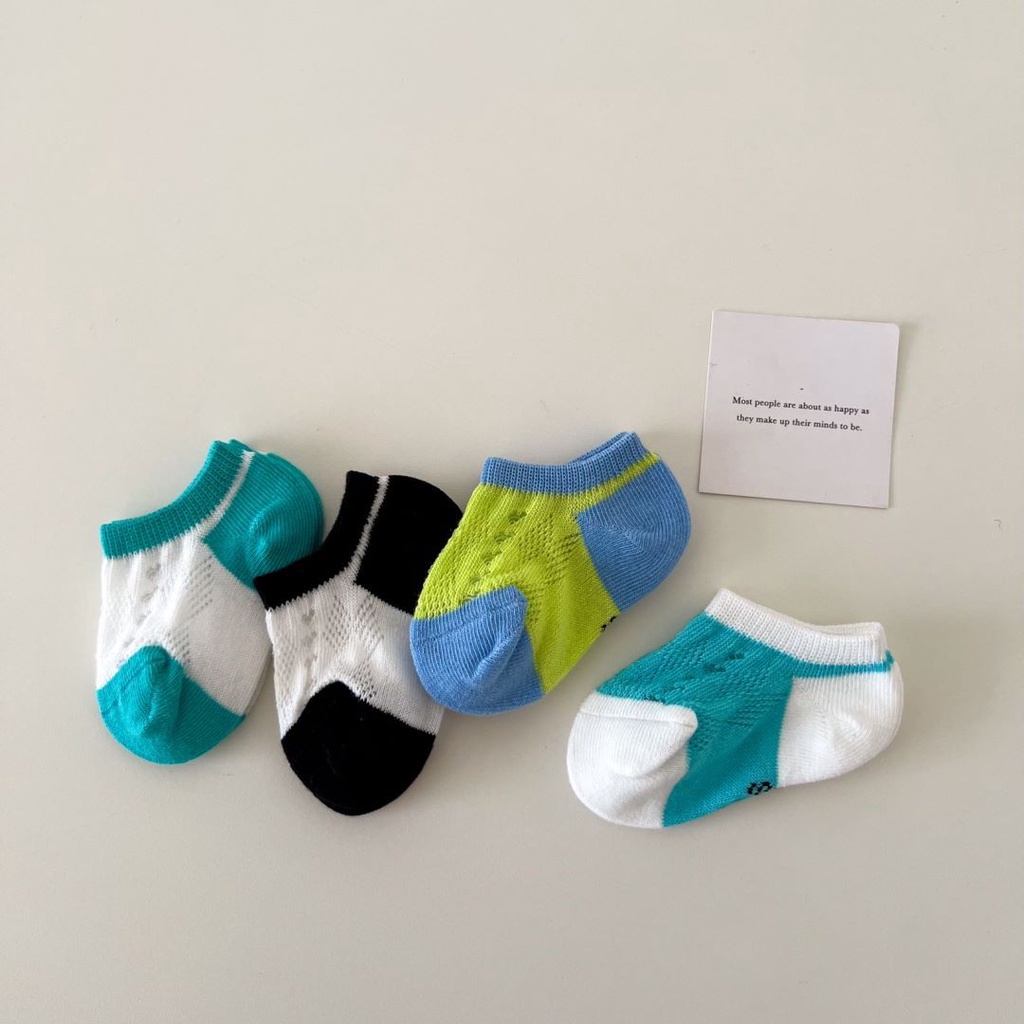 Vớ Cotton Mỏng Phối Lưới Thoáng Khí Màu Sắc Thời Trang Xuân Hè Dành Cho Bé Trai Và Bé Gái
