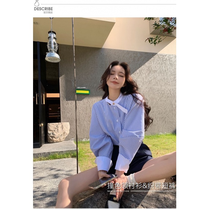 [F &amp; X] Áo Khoác Chống Nắng Nhẹ Kẻ Sọc Xanh Dương Độc Đáo Thời Trang Mùa Hè Hàn Quốc Cao Cấp Cho Nữ