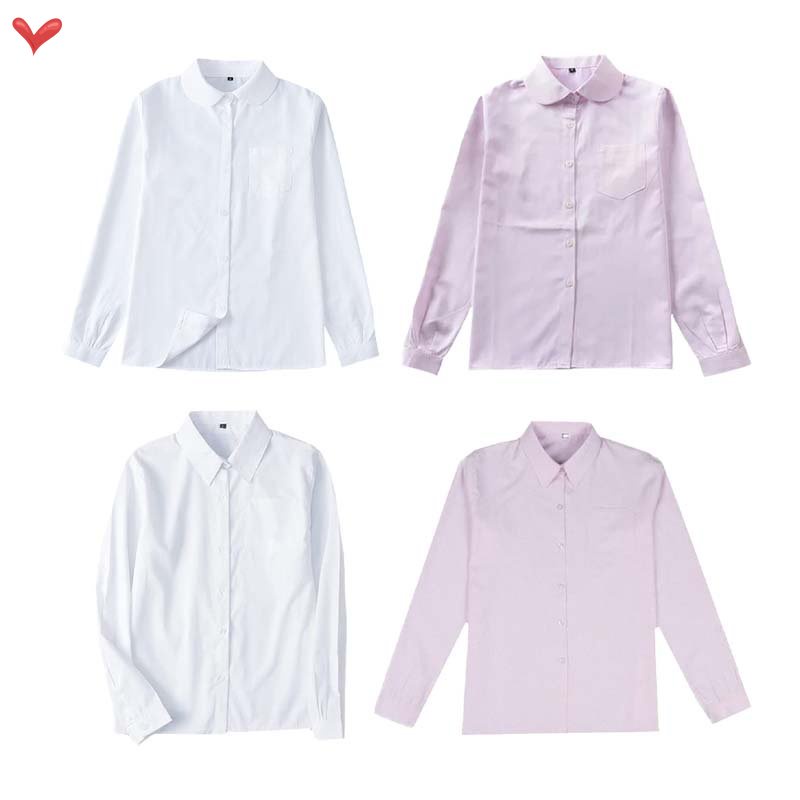 1 Bộ Đồng Phục Áo Sơ Mi Tay Dài Cổ Tròn Chống Nhăn Màu Sắc Giản Dị Thời Trang