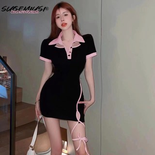 Đầm Cổ polo Dáng Ôm Xẻ Tà Cột Dây Thời Trang Mùa Hè Quyến Rũ Cho Nữ
