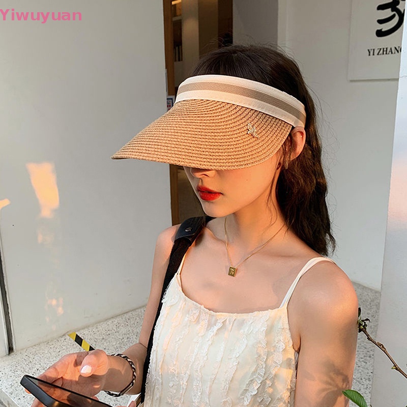< Yiwuyuan > Mũ Cói Chống Nắng Đi Biển Hở Chóp Siêu Nhẹ Gấp Lại Được Hợp Thời Trang Cho Nữ