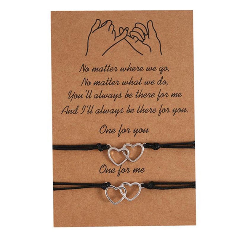 Set 1 / 2 Vòng Tay Dây Bện Mặt Hình Trái Tim Màu Đen