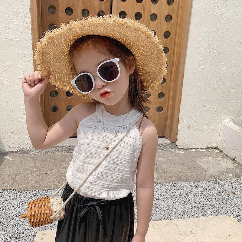Áo Hai Dây Dệt Kim Thời Trang Mùa Hè Hàn Quốc Cho Bé Gái 0-12 Tuổi