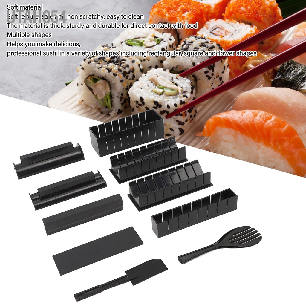 Utah054 Bộ 10 Máy Làm Sushi Cơm Cuộn Tự Dụng Cụ Thìa Đĩa Nĩa Cho Nhà Bếp Gia Đình