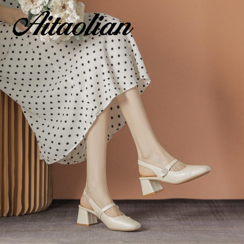 Xăng đan Da Mềm Cao Gót 5cm Màu Trơn Thời Trang Cho Nữ