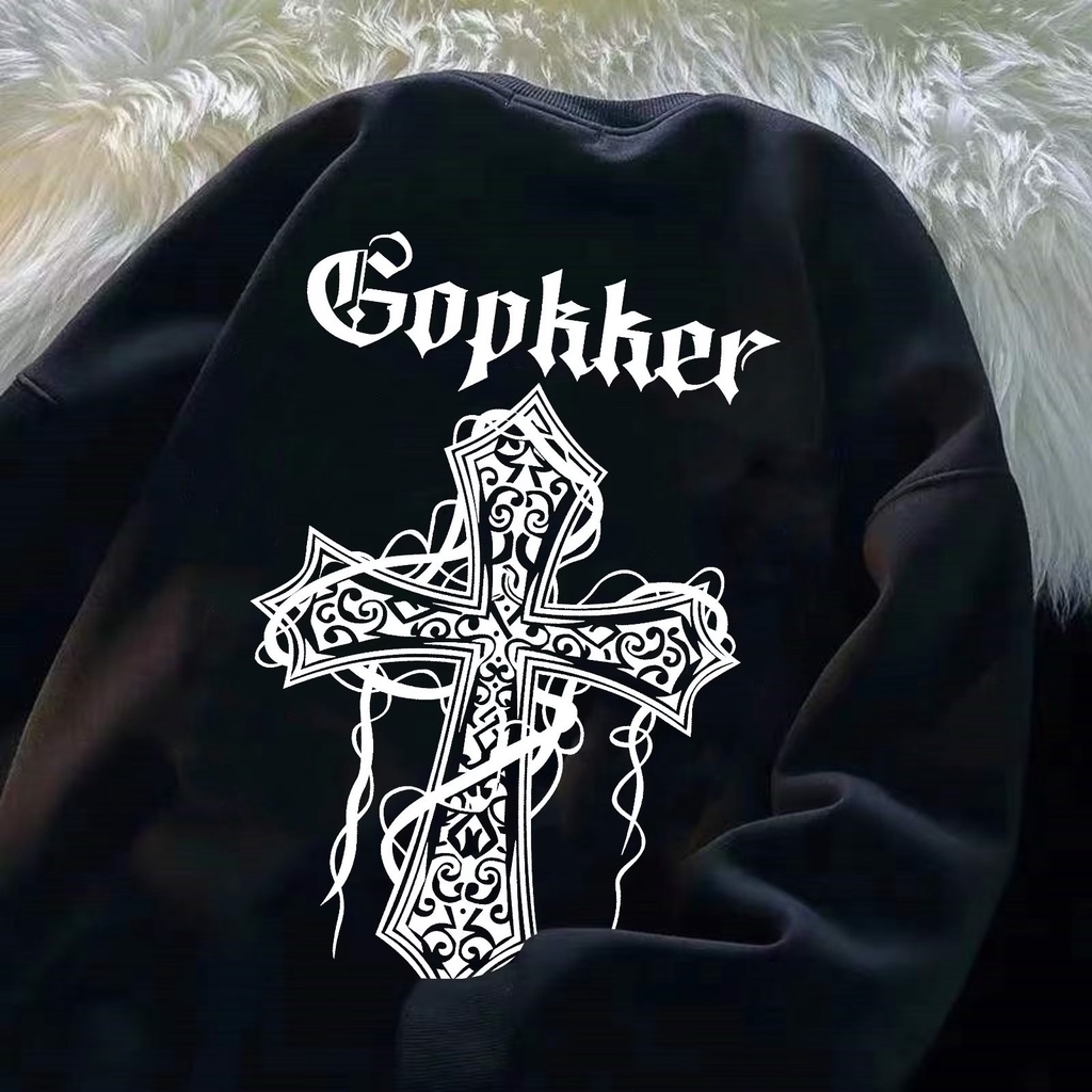 Áo Nỉ Dài Tay Cổ Tròn In Chữ Thập Phong Cách Hip hop Đường Phố Mới Cho Nam