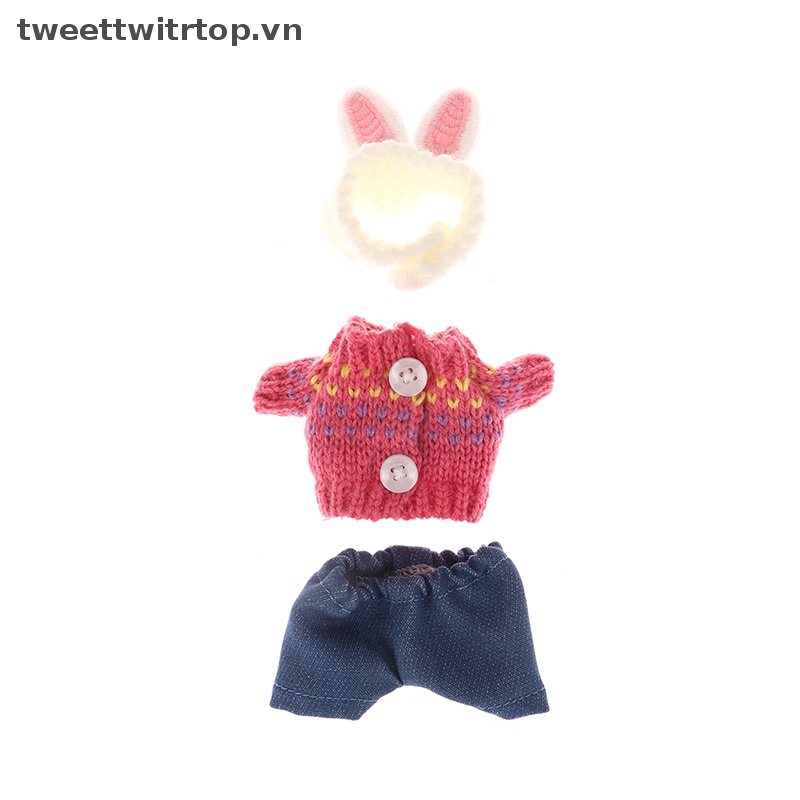 Set Áo Len Tay Ngắn Và Quần Short Hình Tai Thỏ Đáng Yêu Cho Búp Bê Tỉ Lệ 1 / 12