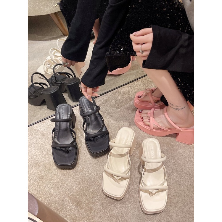 Ultra Dép Cao Gót Da PU Mũi Vuông Siêu Nhẹ Chống Trượt Chân Tiện Dụng