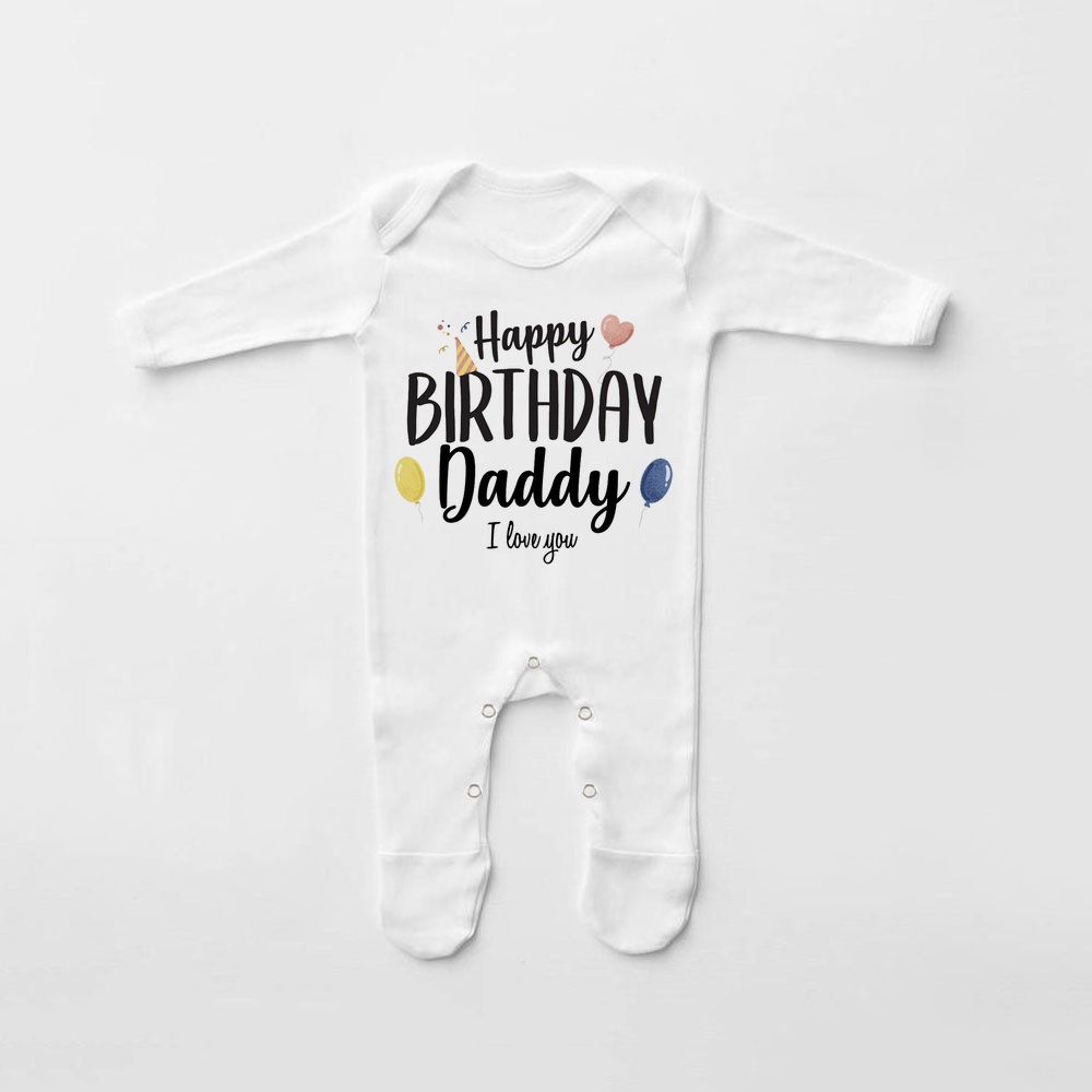 Babygrow Bộ Đồ Ngủ In Chữ happy birthday Dad Cho Bé Sơ Sinh