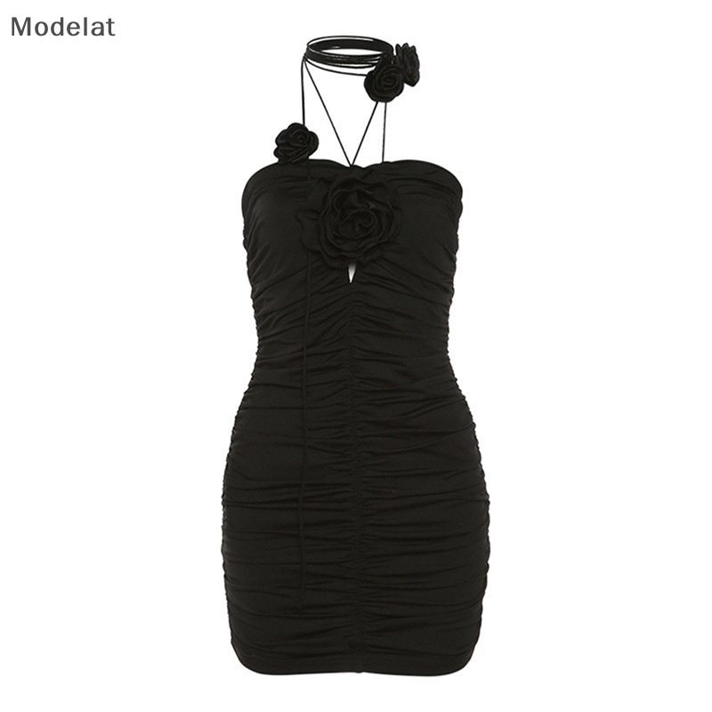 Mfc Đầm Mini Ôm Dáng Xếp Ly Trang Trí Hoa Cho Nữ WTD