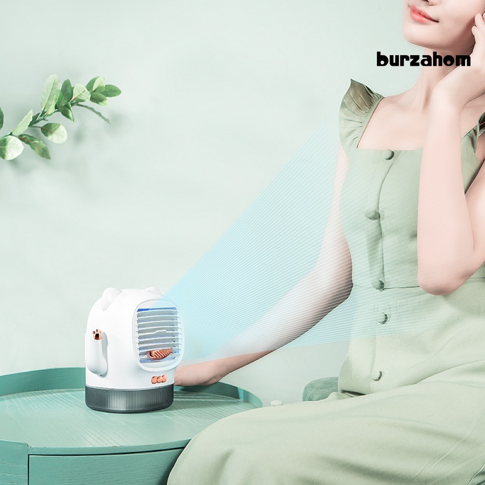 Quạt Điều Hòa Làm Ẩm Không Khí Có Đèn LED UV Hình Mèo May Mắn Sạc Cổng USB