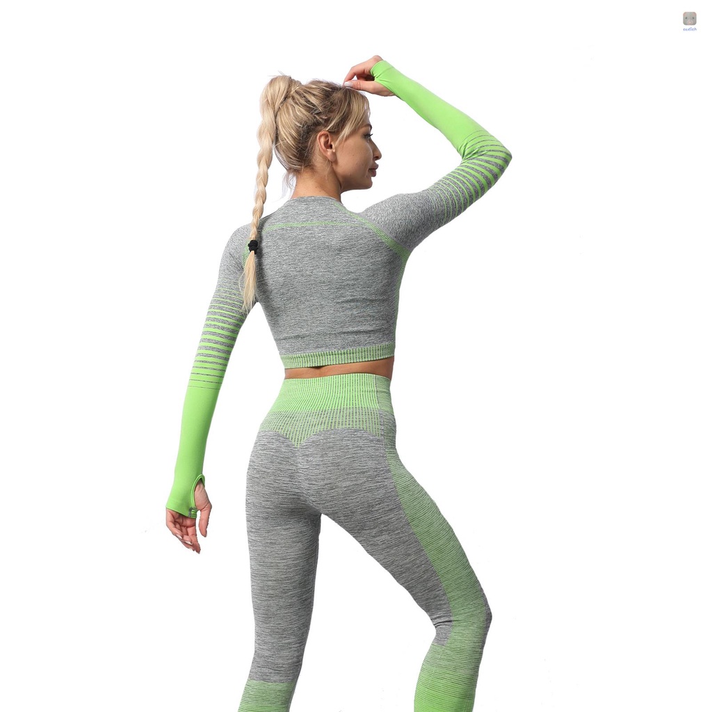 Bộ Trang Phục Thể Thao 3 Món Short + Áo Thun Tay Dài + Áo Ngực Thể Thao + Quần Legging Lưng Cao Có Lỗ Xỏ Ngón Tay