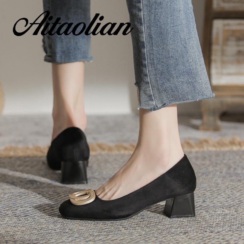 Giày Cao Gót 4cm Da Mềm Mũi Tròn Phong Cách retro Anh Quốc