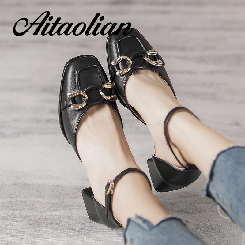 Giày Cao Gót 5cm Da Mềm Mũi Vuông Phong Cách retro Anh Quốc