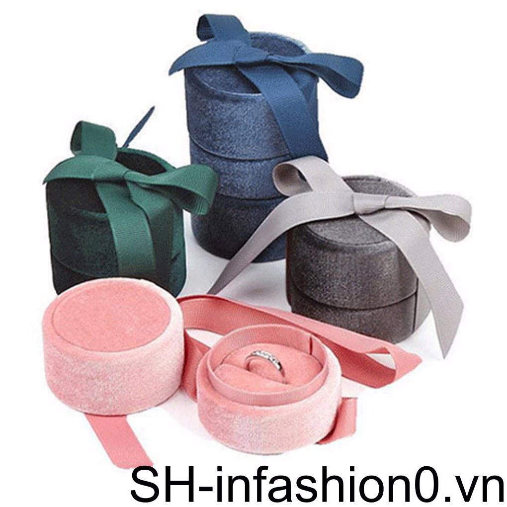 Hộp Đựng Trang Sức Hình Tròn Phối Ruy Băng Thắt Nơ Màu Tím Sắp Xếp Gọn Gàng Cho Nữ