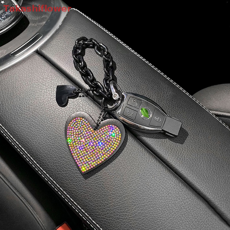1 Móc Khóa Da Đính Đá Hình Trái Tim Xinh Xắn