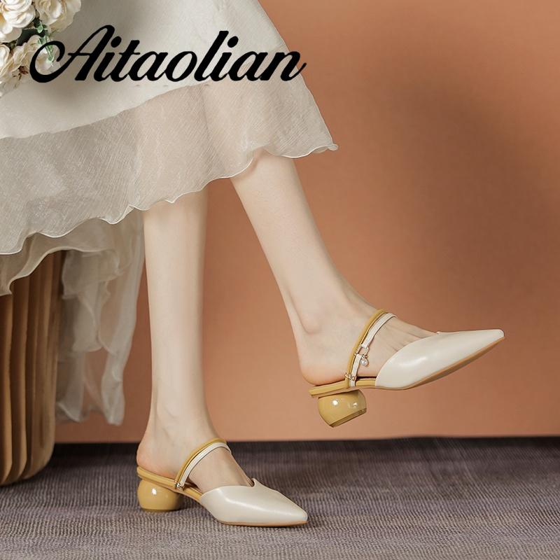 Dép Da Cao Gót 4cm Mũi Nhọn Thời Trang Cho Nữ