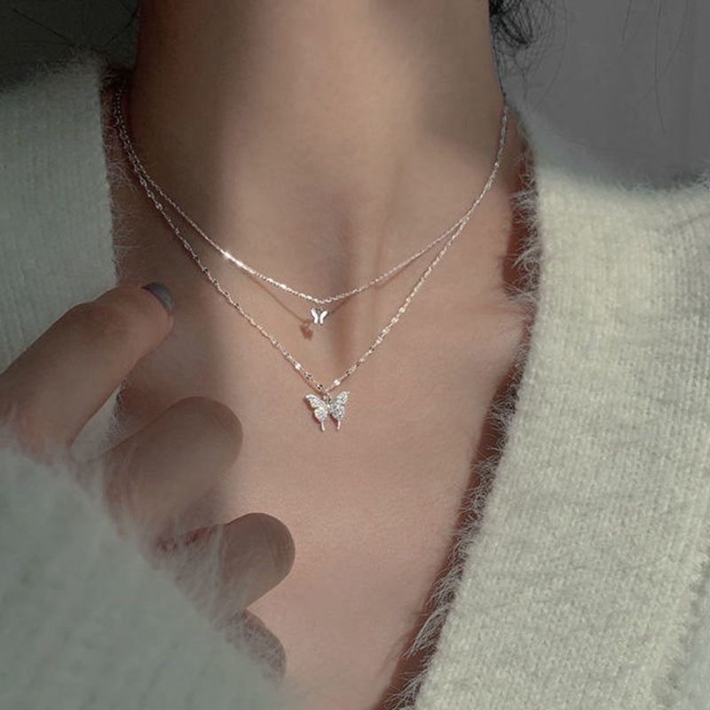 Margot Vòng cổ Hai Lớp Bằng Bạc Hình Bướm Đơn Giản Sang Trọng Cho Nữ niche Khí Chất