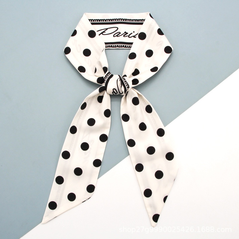 Khăn Quàng Cổ Thắt Nơ Họa Tiết Chấm Bi Bằng Lụa