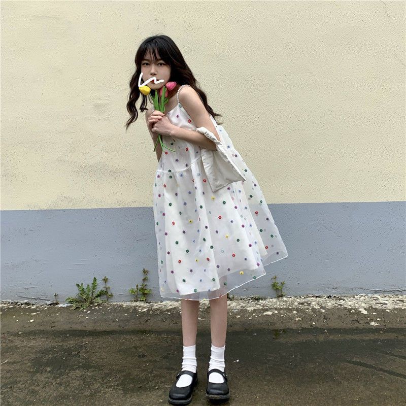 [F &amp; X] Đầm Búp Bê Hai Dây Phối Lưới Phong Cách Nhật Bản Ngọt Ngào Tươi Mới Cho Nữ Sinh