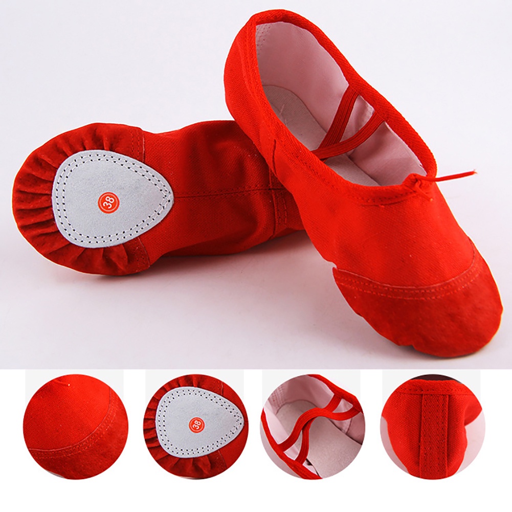 Giày Múa Ba Lê Vải Canvas Phối Da Màu Trơn Dành Cho Bé Gái