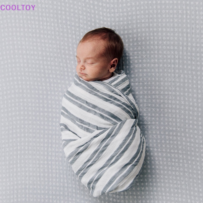 Cooltoy Chăn Quấn Bé Sơ Sinh Bằng Cotton Hai Lớp Họa Tiết Sọc Xám Muslin