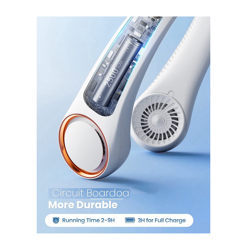 Quạt Làm Mát Đeo Cổ 3 Tốc Độ Nhỏ Gọn Có Thể Sạc Lại Dành Cho Đi Du Lịch