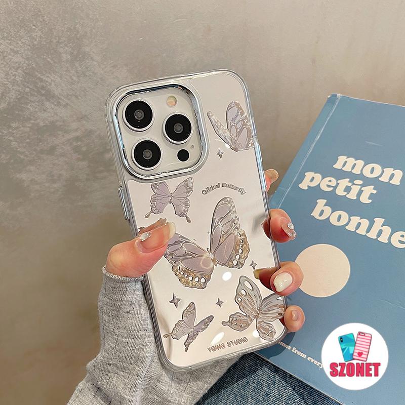 Ốp Điện Thoại Cứng Tráng Gương Mạ Điện Chống Sốc Chống Rơi Hình Bướm Cho iPhone 14 13 12 11 Pro Max 14 Plus