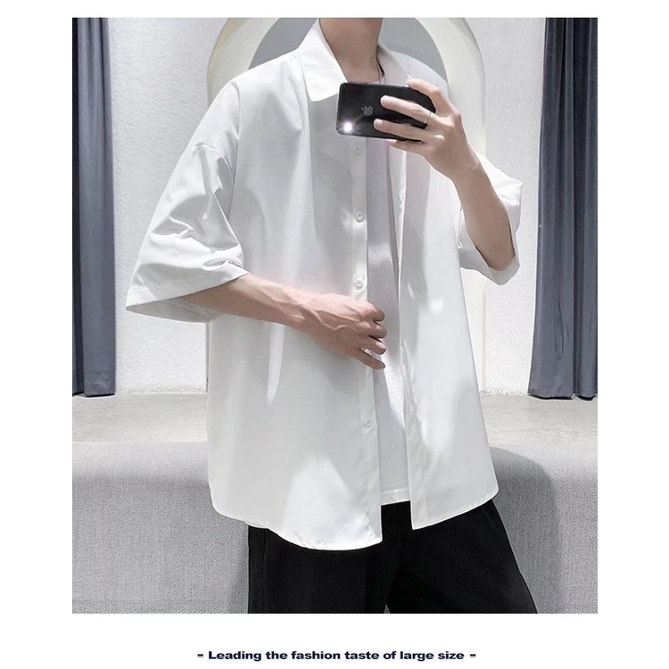 Áo Sơ Mi Tay Ngắn Màu Trơn Cỡ Lớn Thời Trang Hàn Quốc Cho Nam Và Nữ [M-3XL]