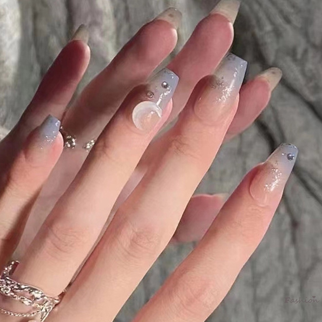 Móng Tay Giả Trong Suốt Màu Xanh Dương Có Thể Tái Sử Dụng